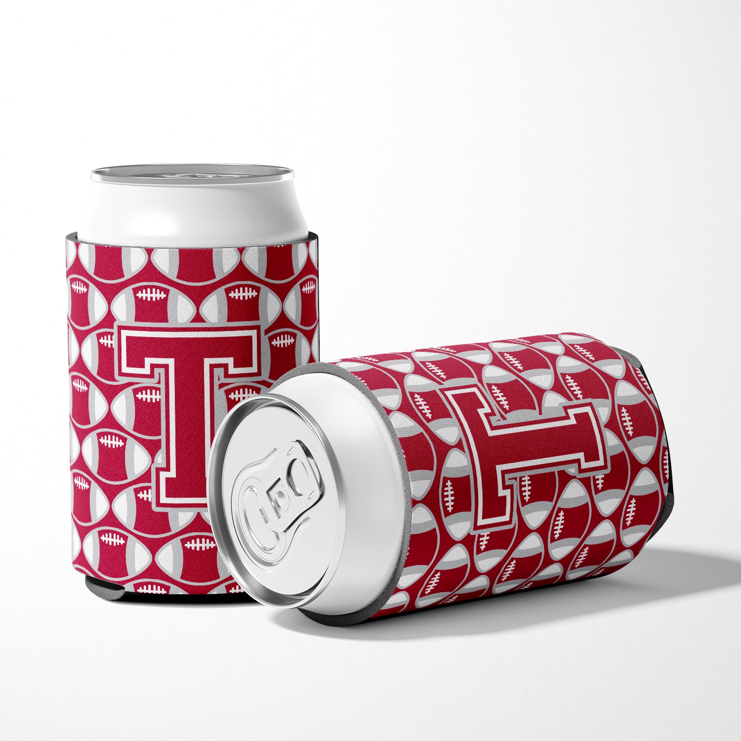 Letter T Football Crimson, grey and white Can or Bottle Hugger CJ1065-TCC