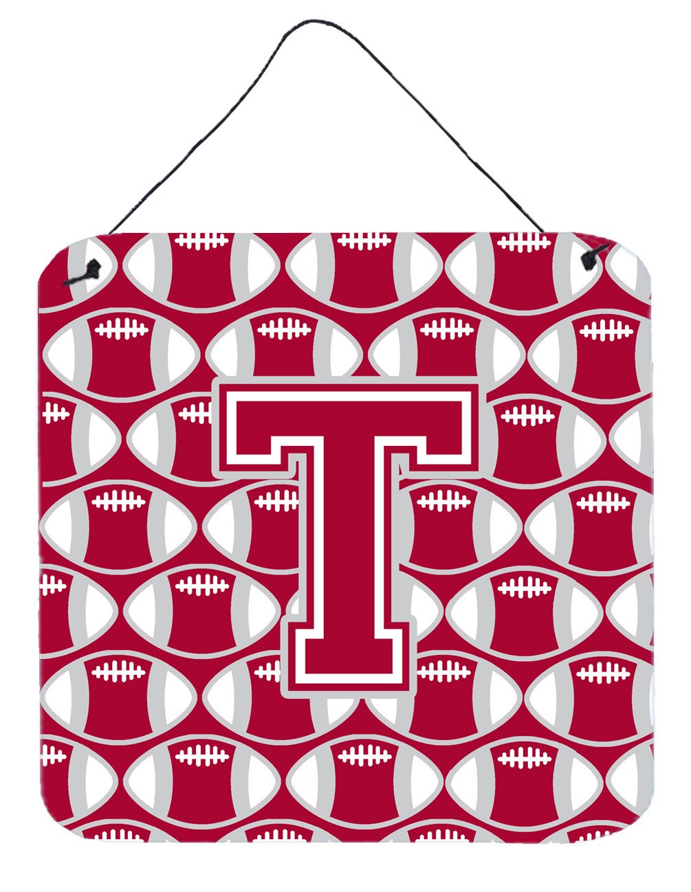 Letter T Football Crimson, grey and white Wall or Door Hanging Prints CJ1065-TDS66 by Caroline&#39;s Treasures