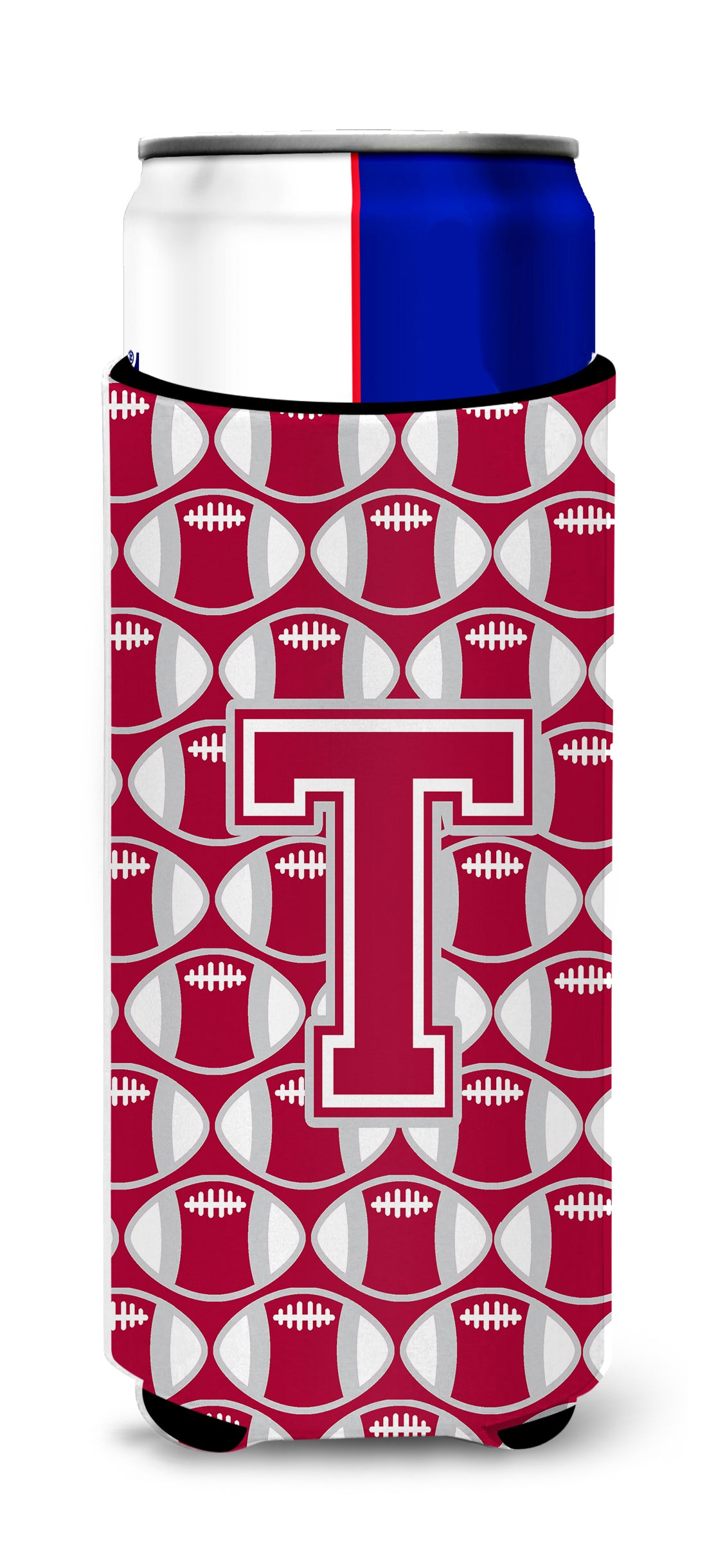 Letter T Football Crimson, grey and white Ultra Beverage Insulators for slim cans CJ1065-TMUK