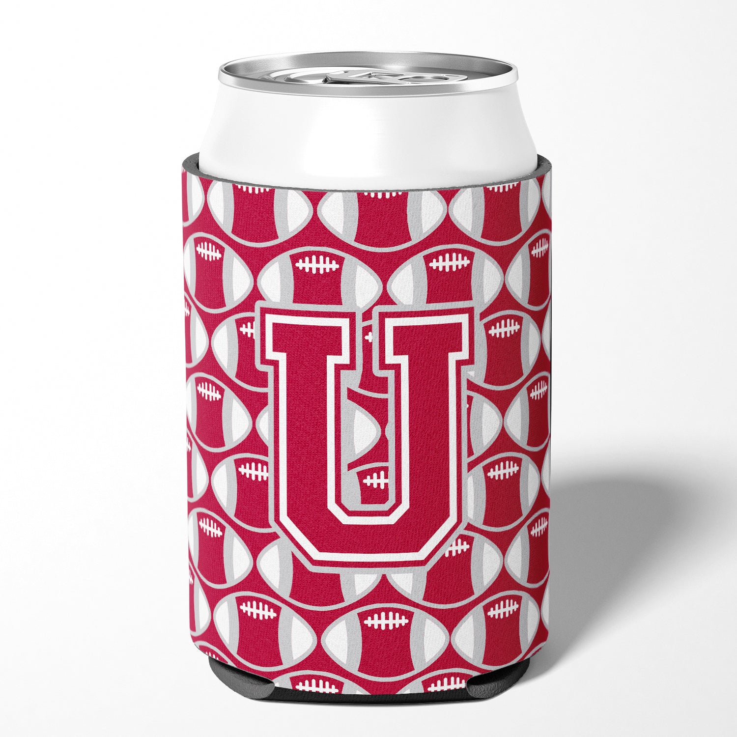 Letter U Football Crimson, grey and white Can or Bottle Hugger CJ1065-UCC.