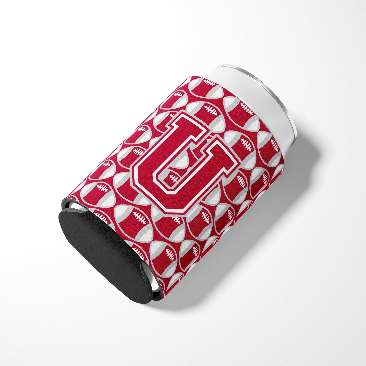 Letter U Football Crimson, grey and white Can or Bottle Hugger CJ1065-UCC