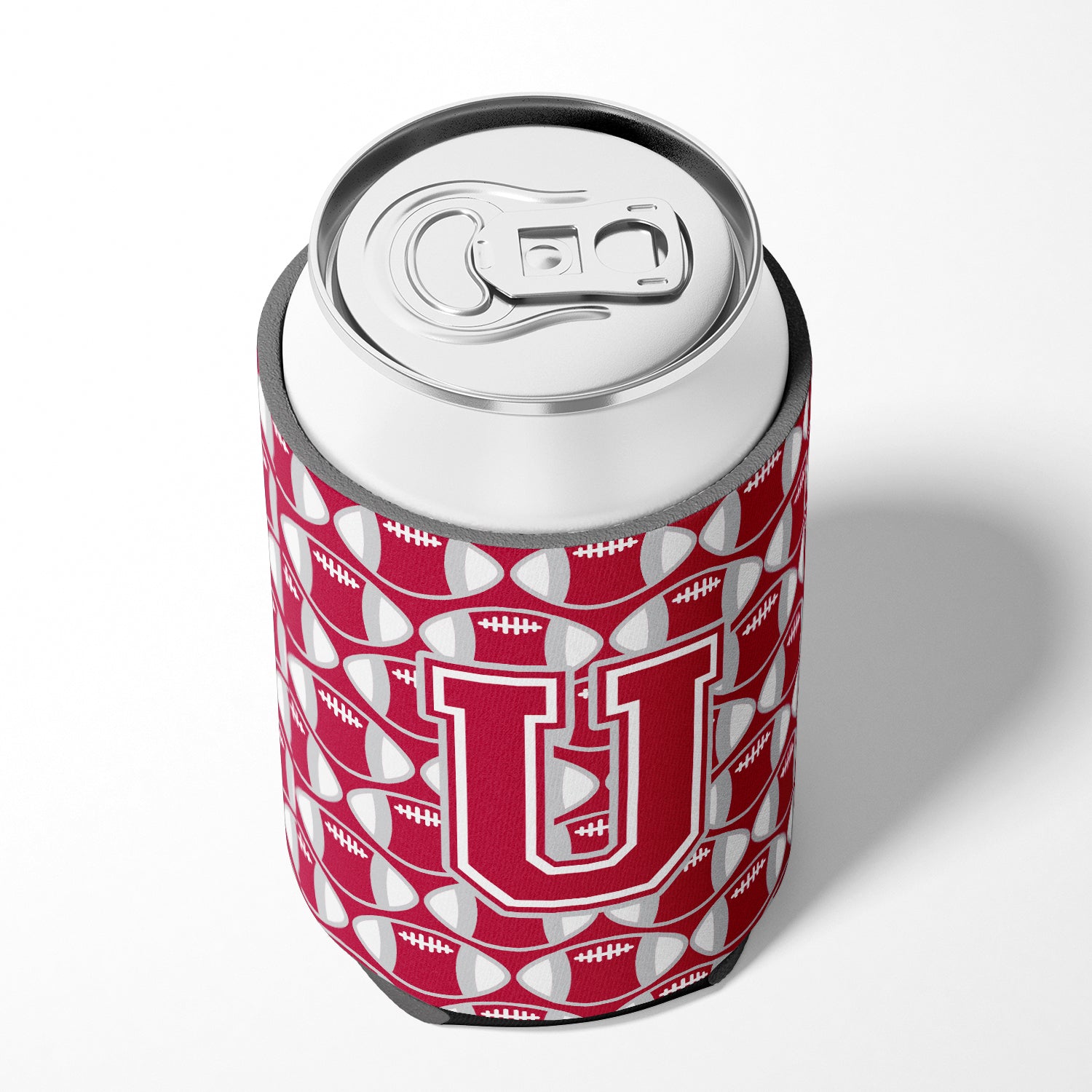 Letter U Football Crimson, grey and white Can or Bottle Hugger CJ1065-UCC.