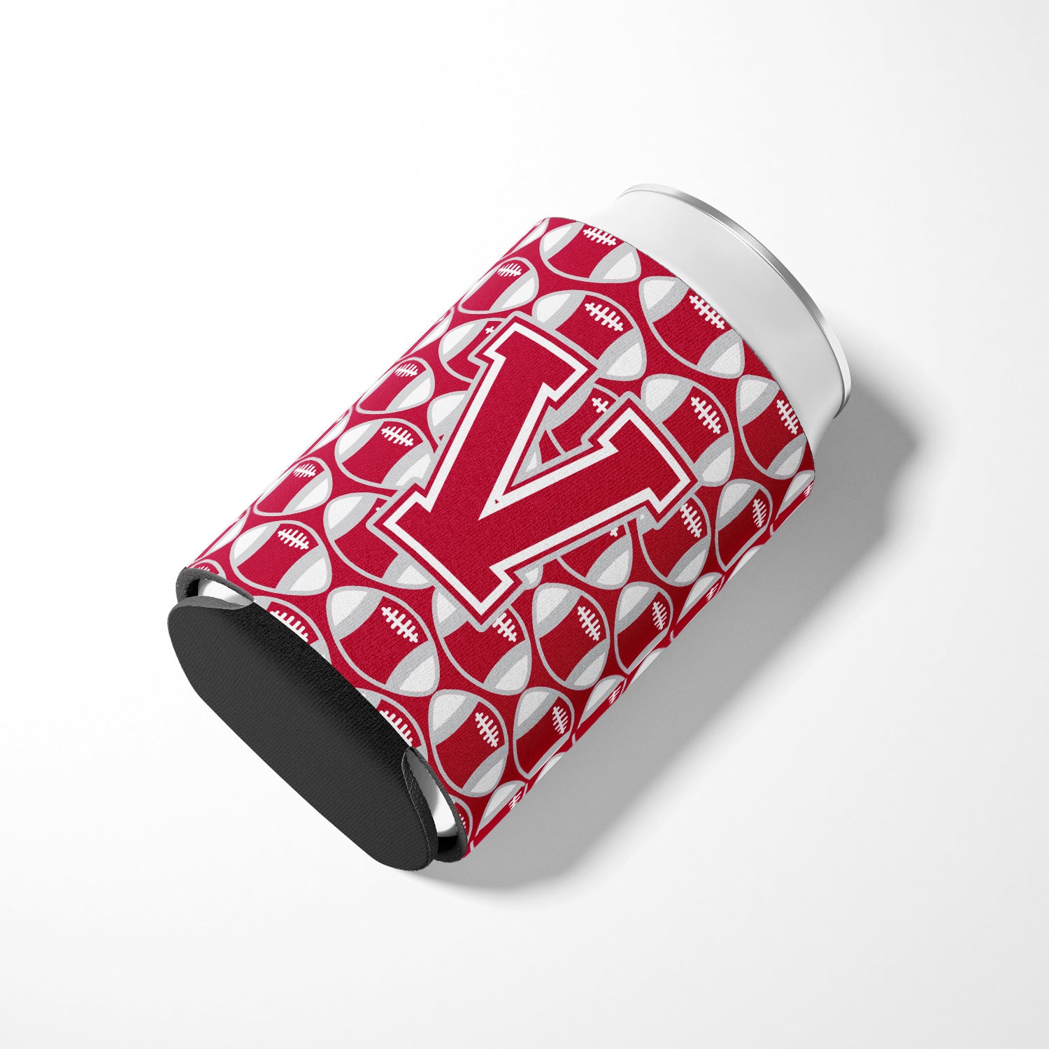Letter V Football Crimson, grey and white Can or Bottle Hugger CJ1065-VCC.