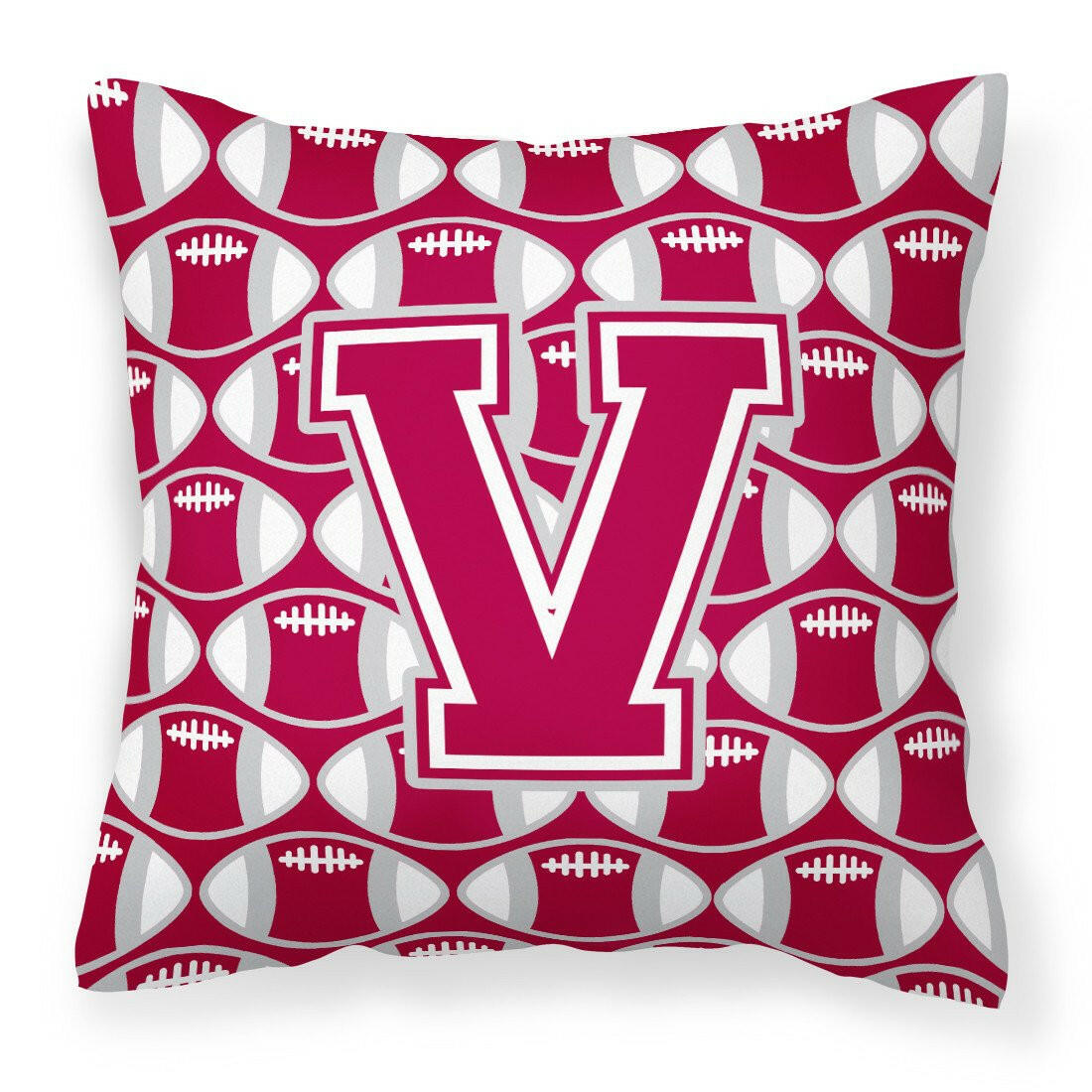 Letter V Football Crimson, grey and white Fabric Decorative Pillow CJ1065-VPW1414 by Caroline&#39;s Treasures