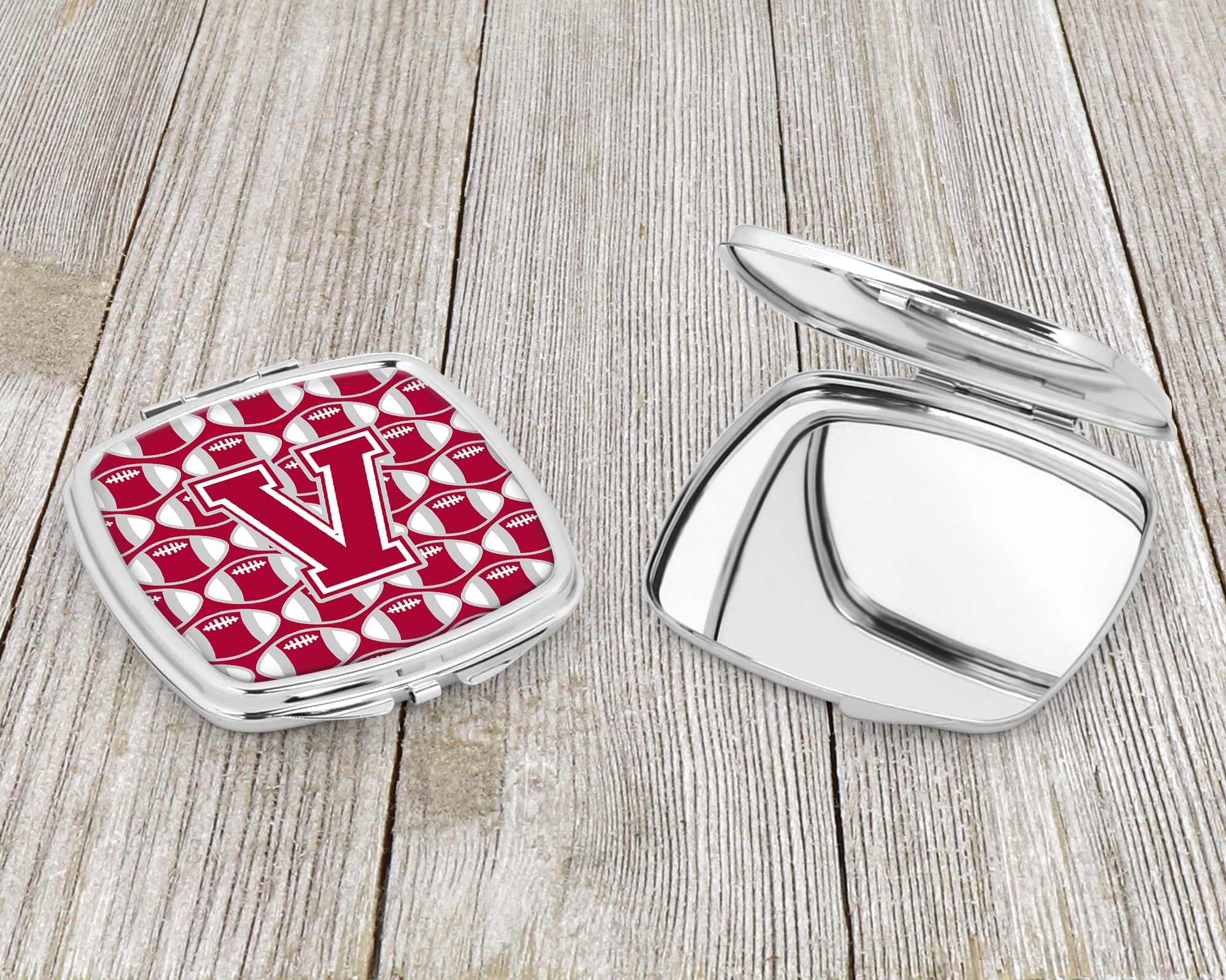 Letter V Football Crimson, grey and white Compact Mirror CJ1065-VSCM