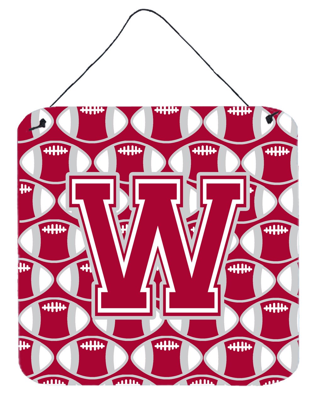 Letter W Football Crimson, grey and white Wall or Door Hanging Prints CJ1065-WDS66 by Caroline&#39;s Treasures