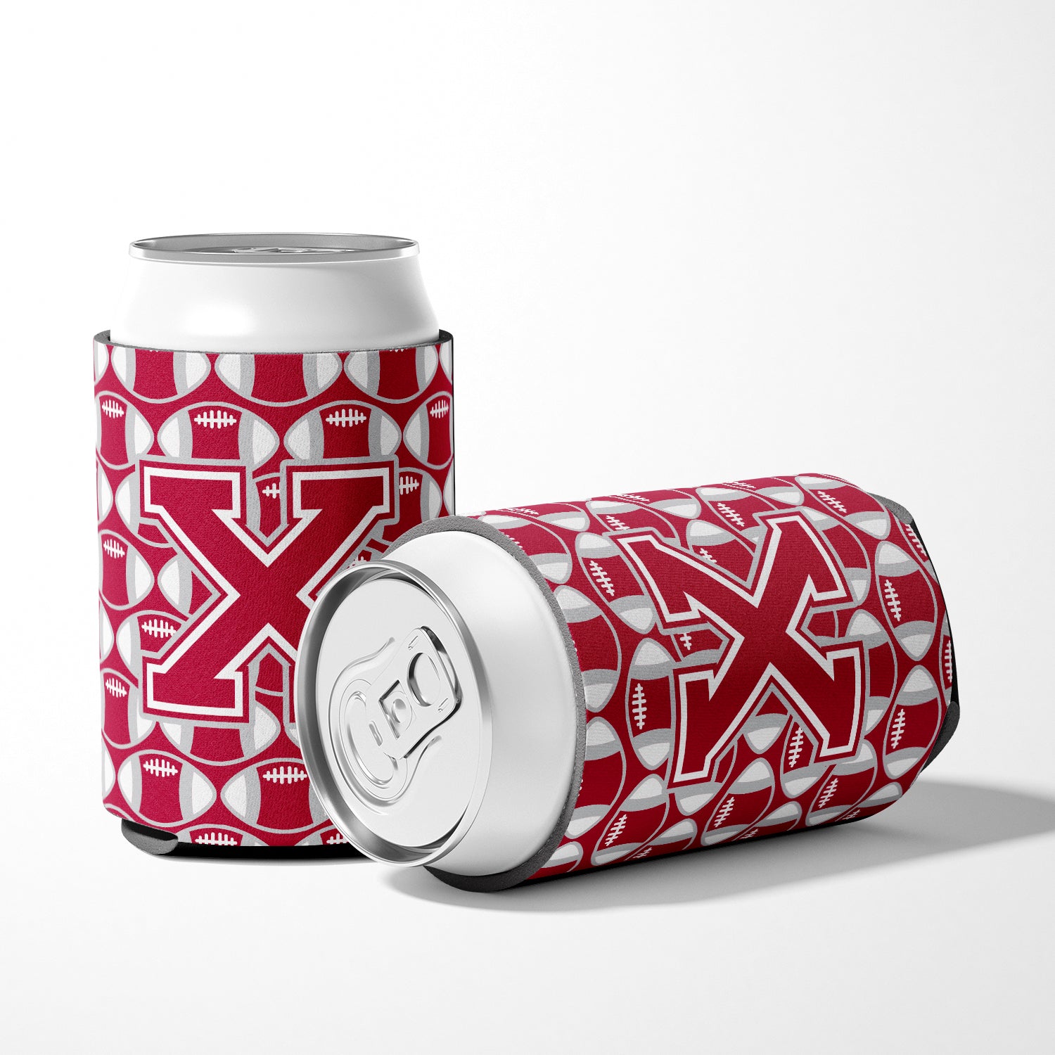 Letter X Football Crimson, grey and white Can or Bottle Hugger CJ1065-XCC.