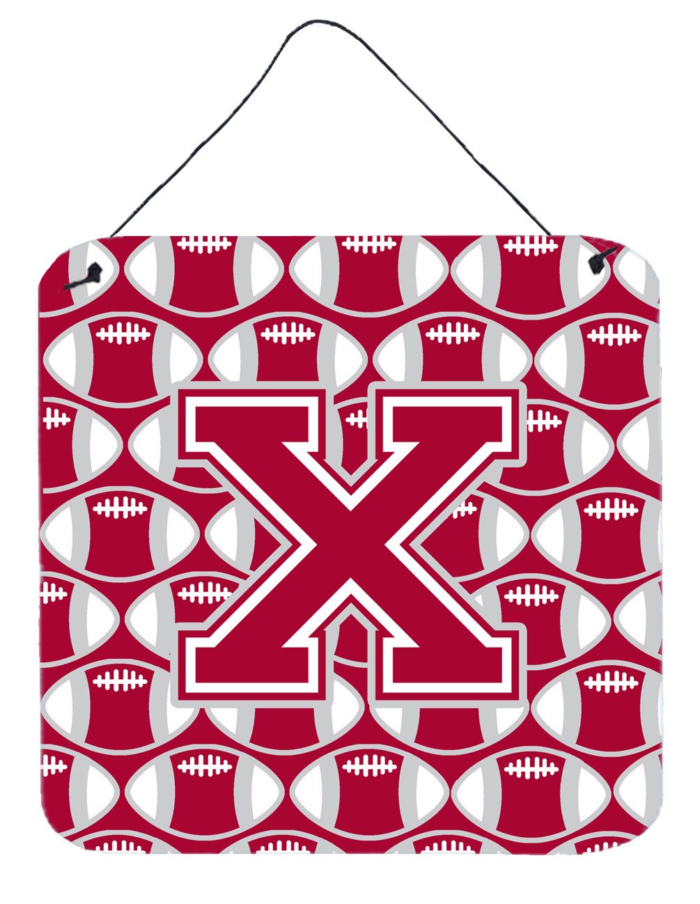 Letter X Football Crimson, grey and white Wall or Door Hanging Prints CJ1065-XDS66 by Caroline&#39;s Treasures