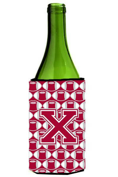 Letter X Football Crimson, grey and white Wine Bottle Beverage Insulator Hugger CJ1065-XLITERK by Caroline&#39;s Treasures