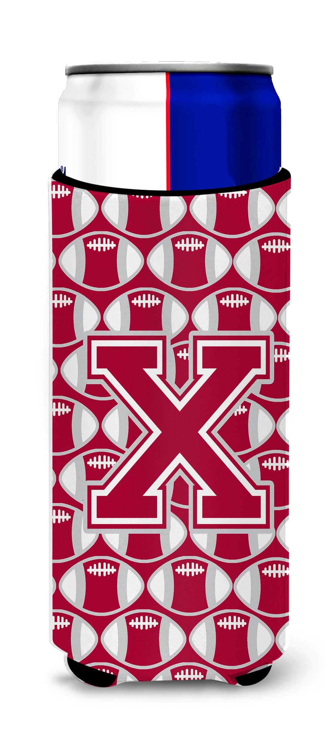 Letter X Football Crimson, grey and white Ultra Beverage Insulators for slim cans CJ1065-XMUK.