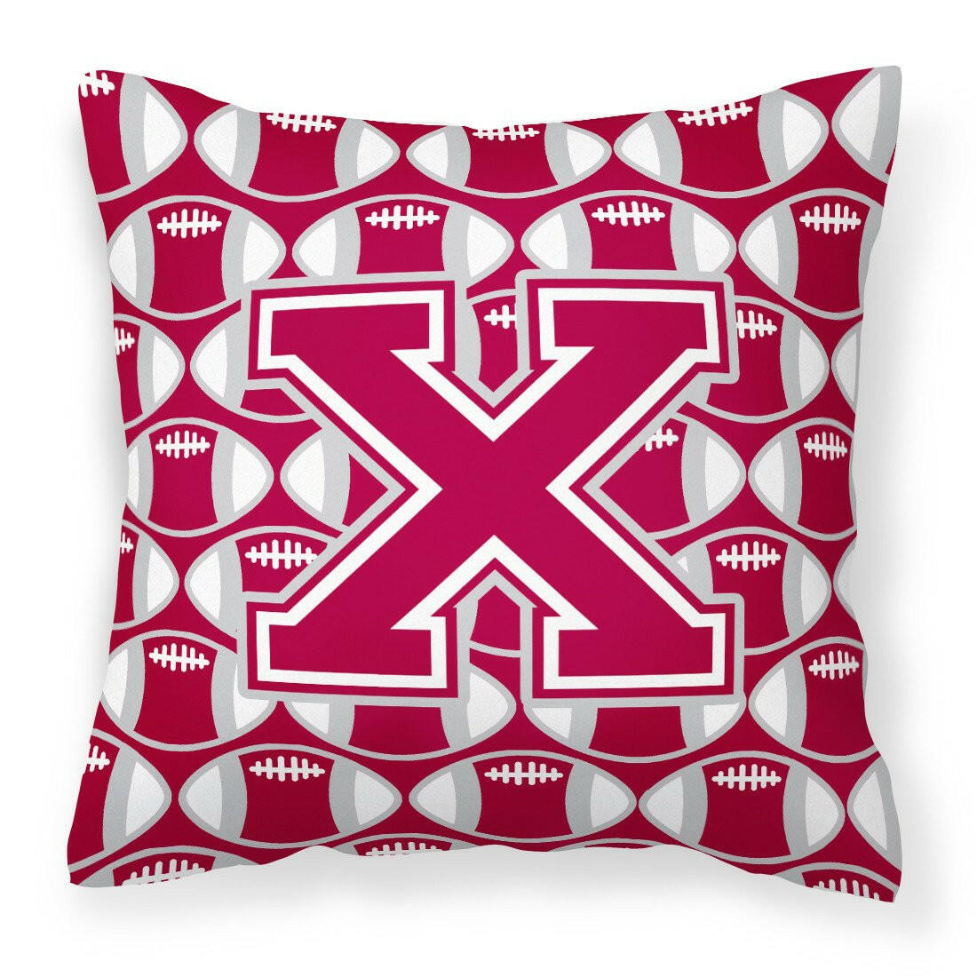 Letter X Football Crimson, grey and white Fabric Decorative Pillow CJ1065-XPW1414 by Caroline&#39;s Treasures