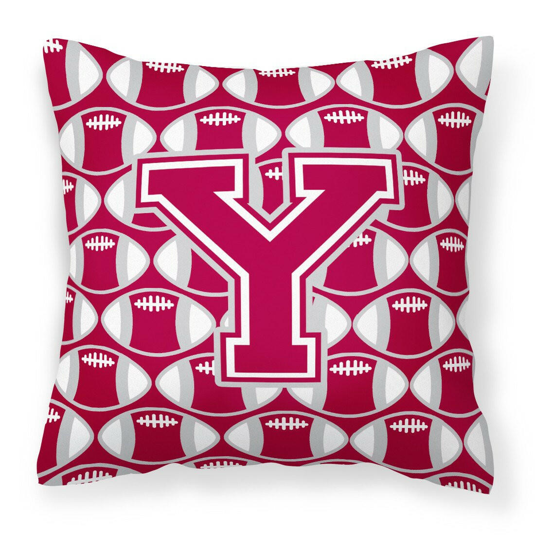 Letter Y Football Crimson, grey and white Fabric Decorative Pillow CJ1065-YPW1414 by Caroline&#39;s Treasures