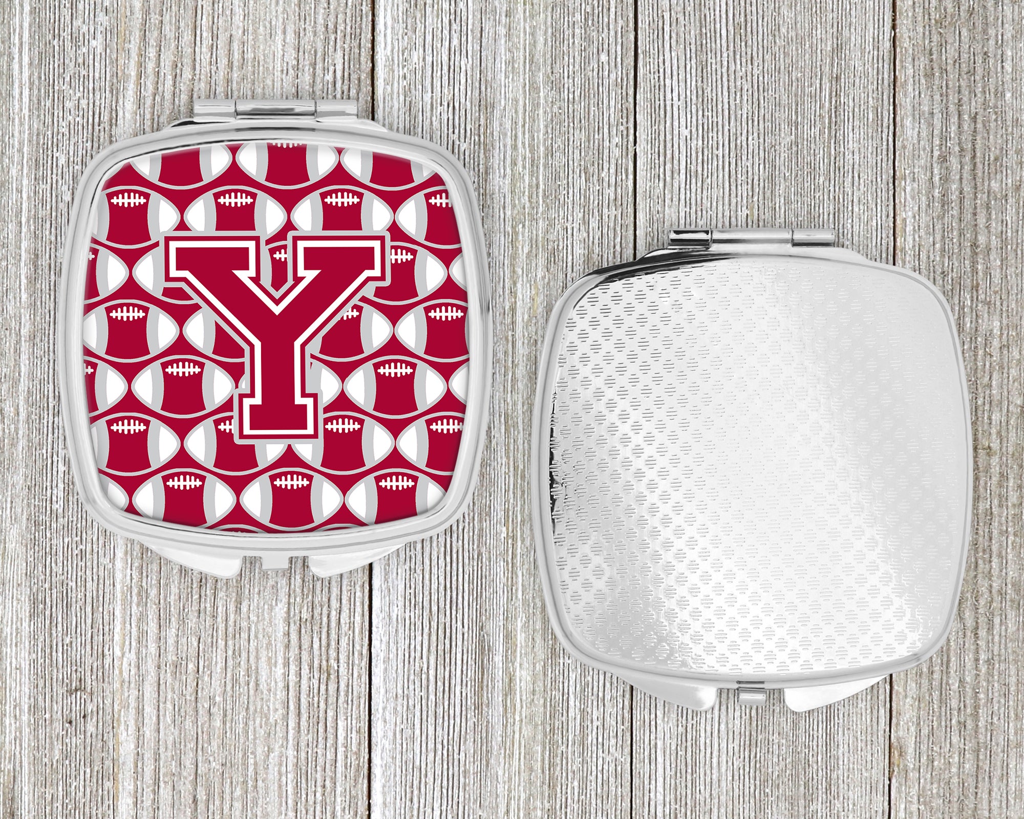 Letter Y Football Crimson, grey and white Compact Mirror CJ1065-YSCM  the-store.com.