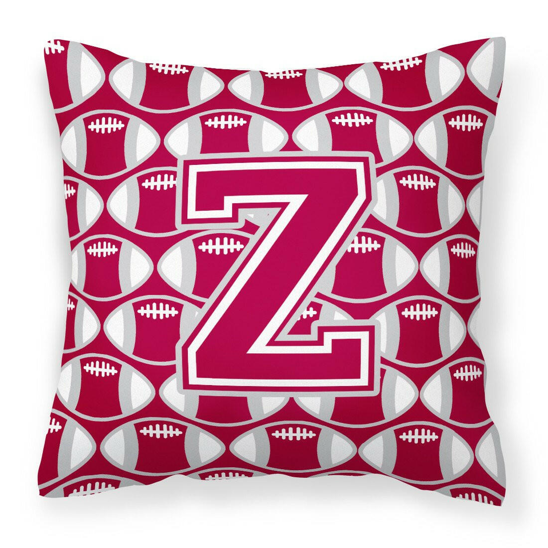 Letter Z Football Crimson, grey and white Fabric Decorative Pillow CJ1065-ZPW1414 by Caroline&#39;s Treasures