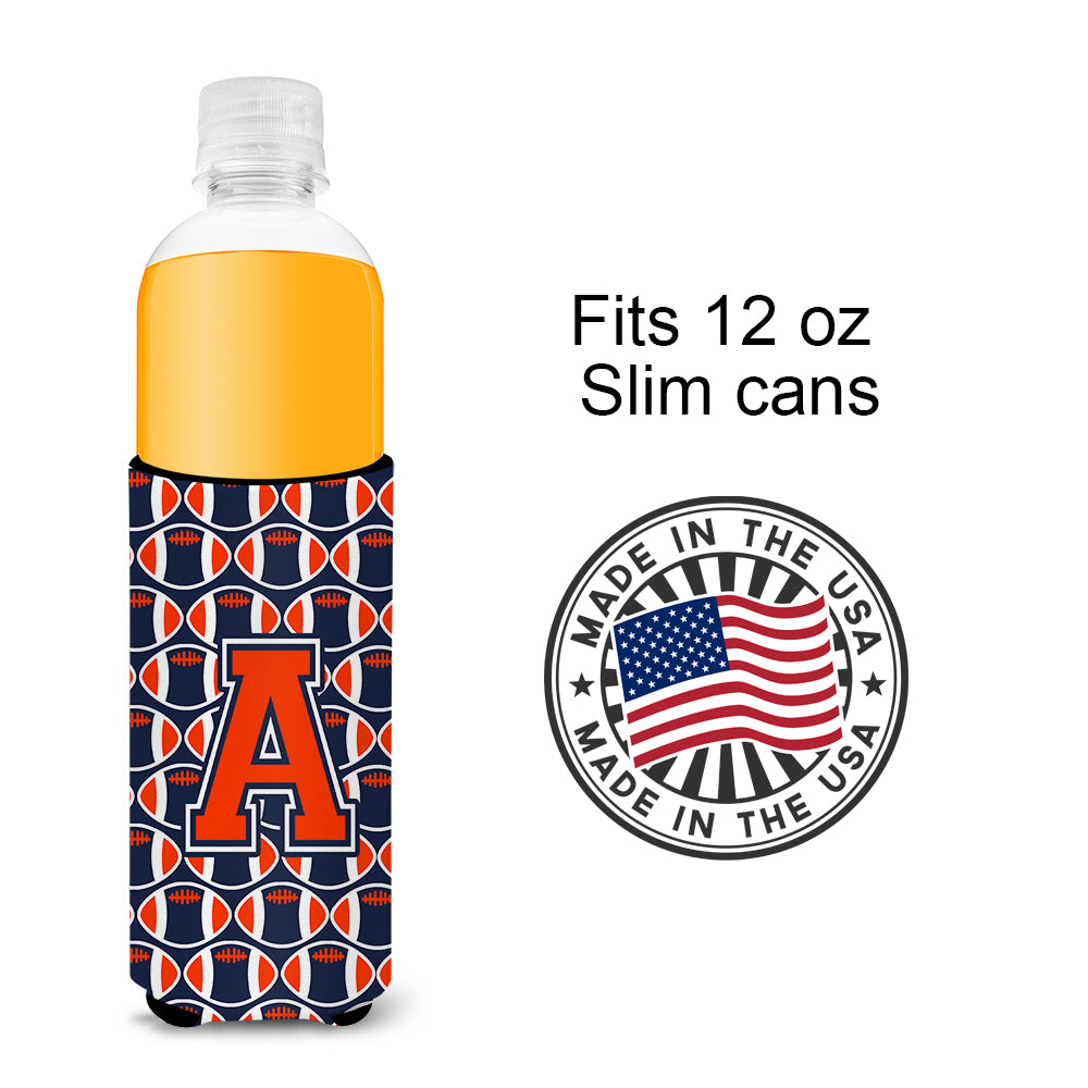 Letter A Football Orange, Blue and white Ultra Beverage Insulators for slim cans CJ1066-AMUK