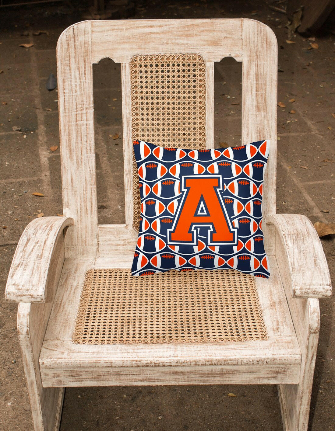 Letter A Football Orange, Blue and white Fabric Decorative Pillow CJ1066-APW1414 by Caroline's Treasures