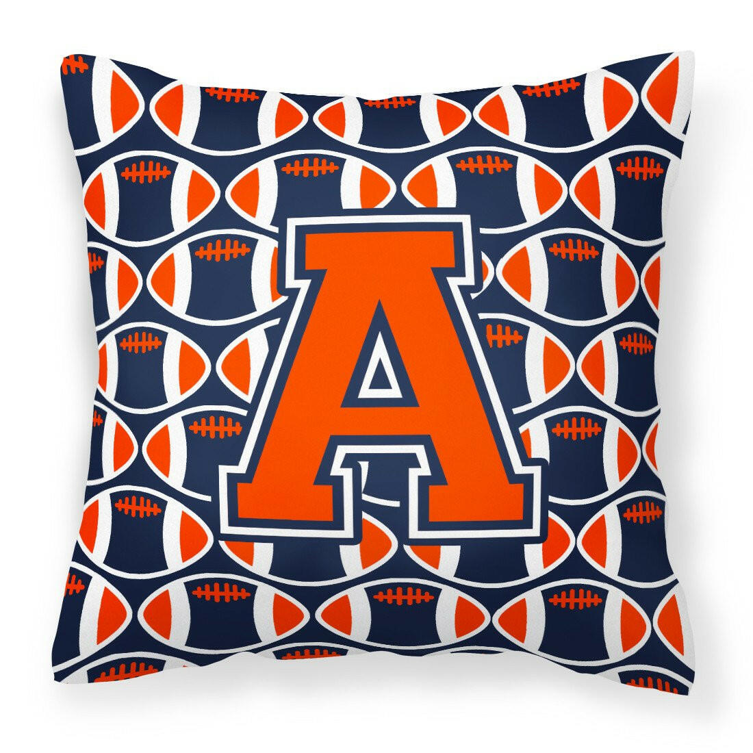 Letter A Football Orange, Blue and white Fabric Decorative Pillow CJ1066-APW1414 by Caroline's Treasures