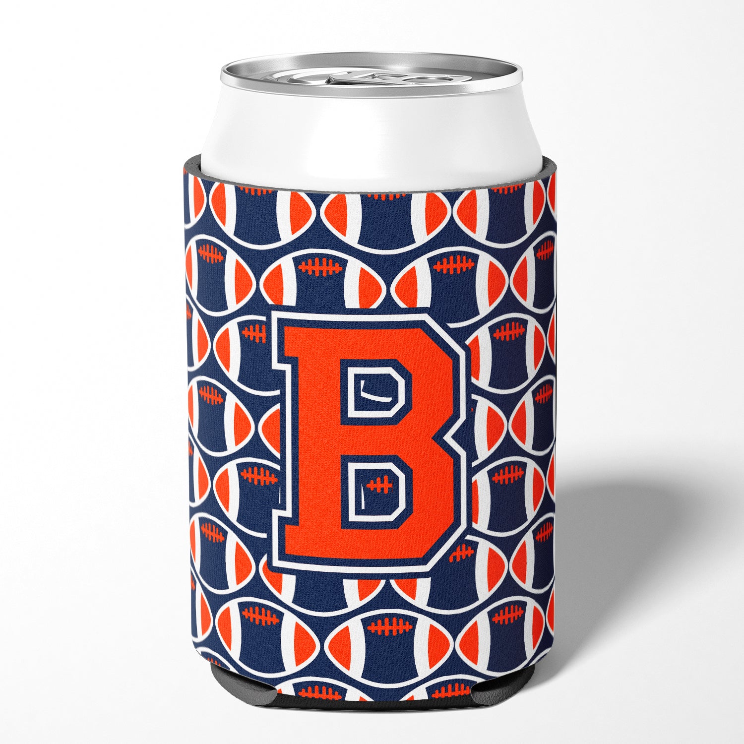 Letter B Football Orange, Blue and white Can or Bottle Hugger CJ1066-BCC