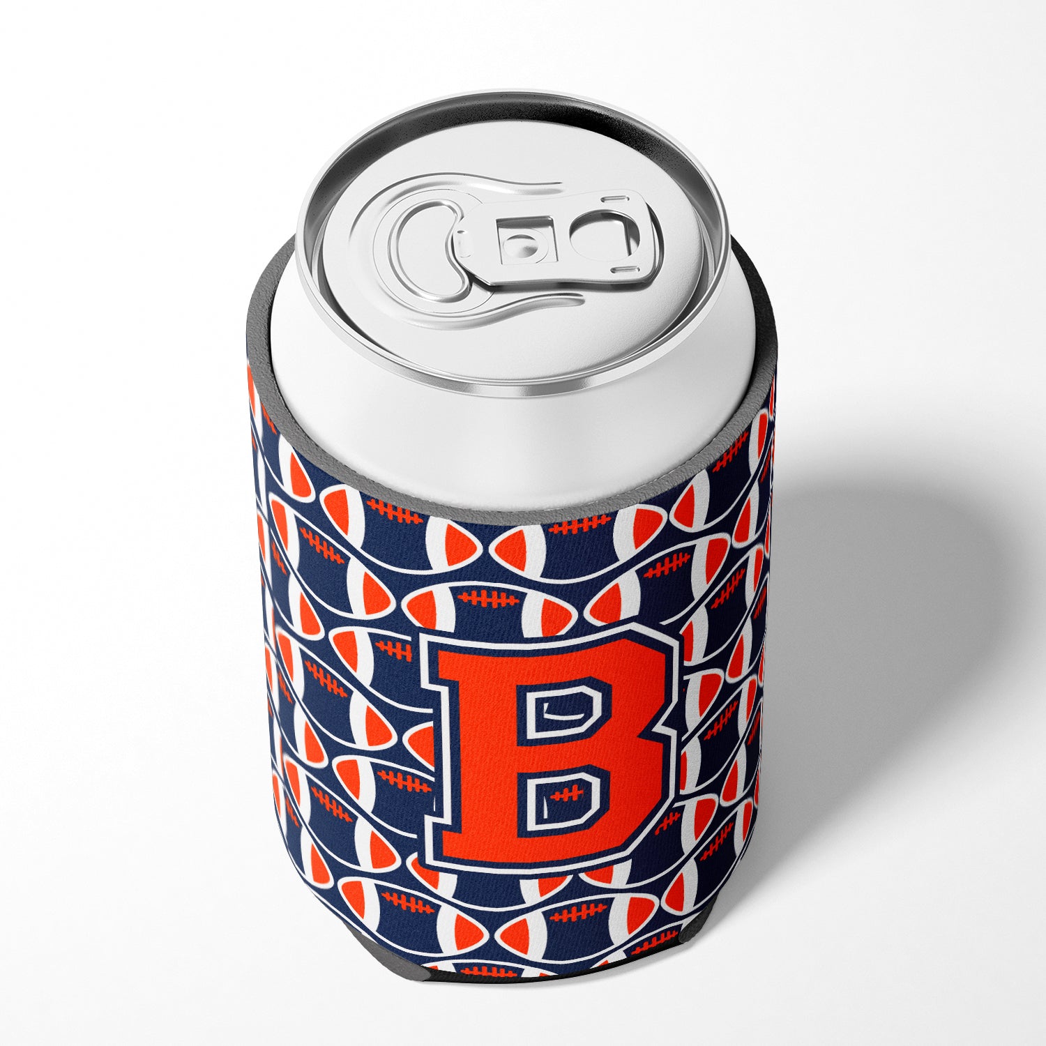Letter B Football Orange, Blue and white Can or Bottle Hugger CJ1066-BCC.