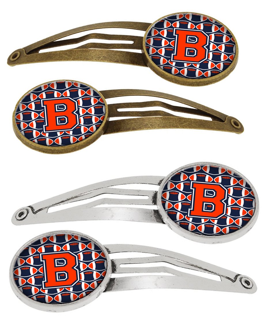 Letter B Football Orange, Blue and white Set of 4 Barrettes Hair Clips CJ1066-BHCS4 by Caroline&#39;s Treasures