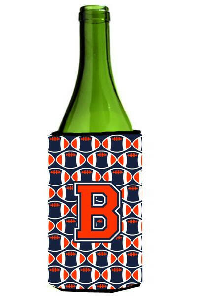Letter B Football Orange, Blue and white Wine Bottle Beverage Insulator Hugger CJ1066-BLITERK by Caroline&#39;s Treasures