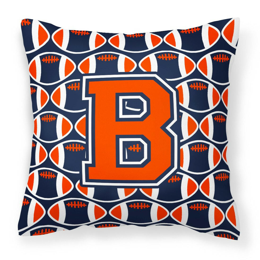 Letter B Football Orange, Blue and white Fabric Decorative Pillow CJ1066-BPW1414 by Caroline&#39;s Treasures