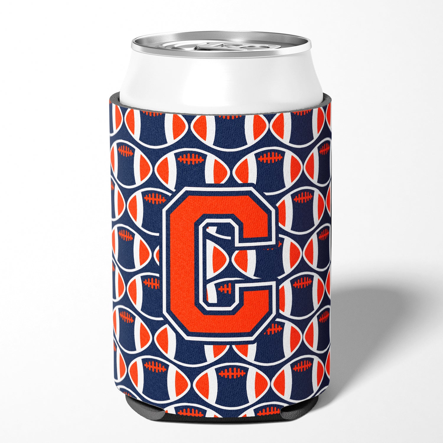Letter C Football Orange, Blue and white Can or Bottle Hugger CJ1066-CCC.