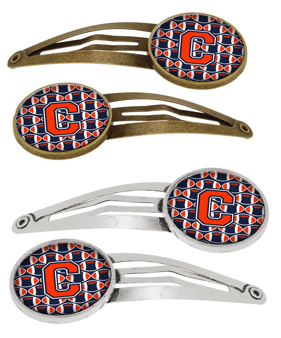 Letter C Football Orange, Blue and white Set of 4 Barrettes Hair Clips CJ1066-CHCS4 by Caroline&#39;s Treasures