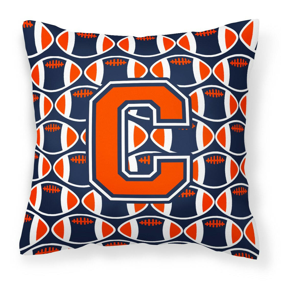 Letter C Football Orange, Blue and white Fabric Decorative Pillow CJ1066-CPW1414 by Caroline&#39;s Treasures