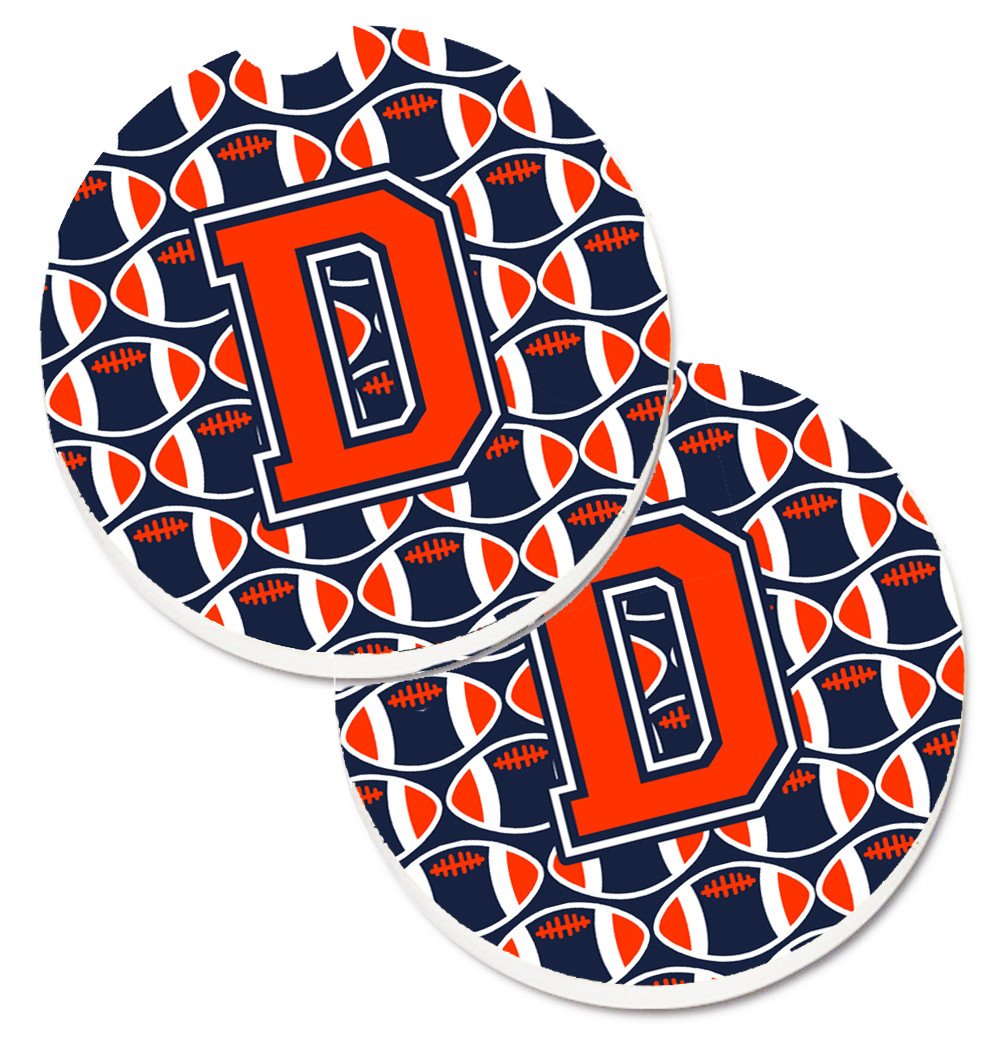 Letter D Football Orange, Blue and white Set of 2 Cup Holder Car Coasters CJ1066-DCARC by Caroline&#39;s Treasures