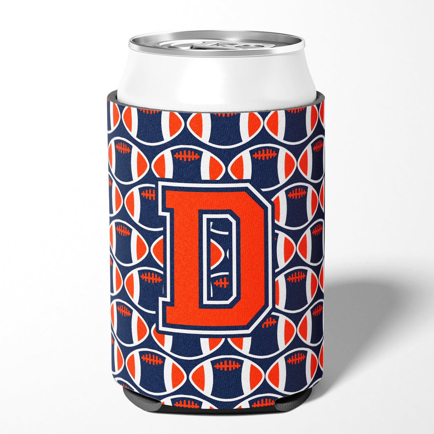 Letter D Football Orange, Blue and white Can or Bottle Hugger CJ1066-DCC