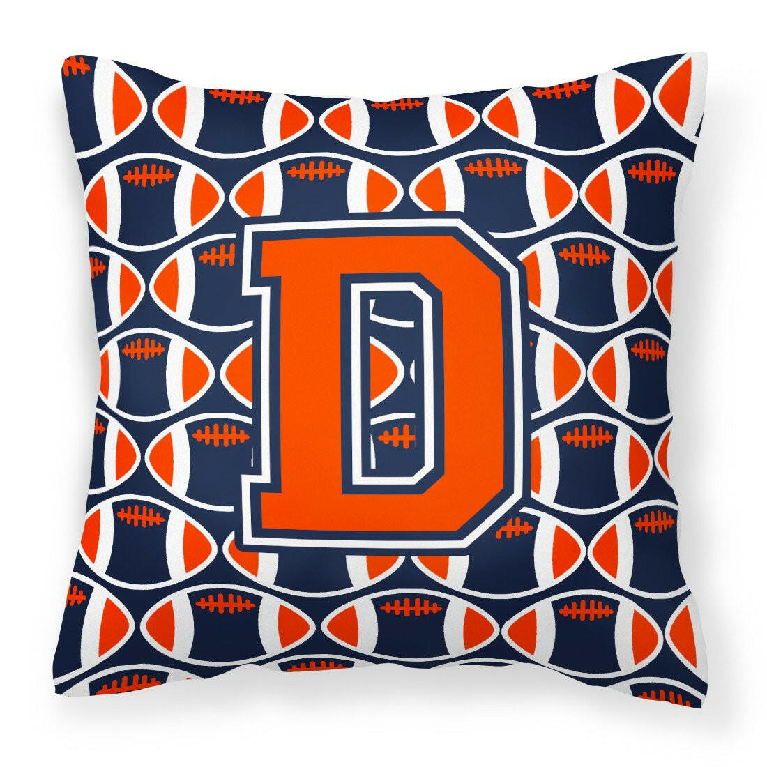 Letter D Football Orange, Blue and white Fabric Decorative Pillow CJ1066-DPW1414 by Caroline&#39;s Treasures