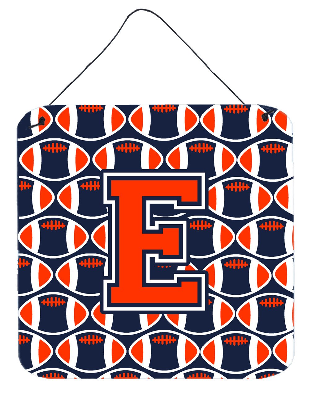 Letter E Football Orange, Blue and white Wall or Door Hanging Prints CJ1066-EDS66 by Caroline&#39;s Treasures
