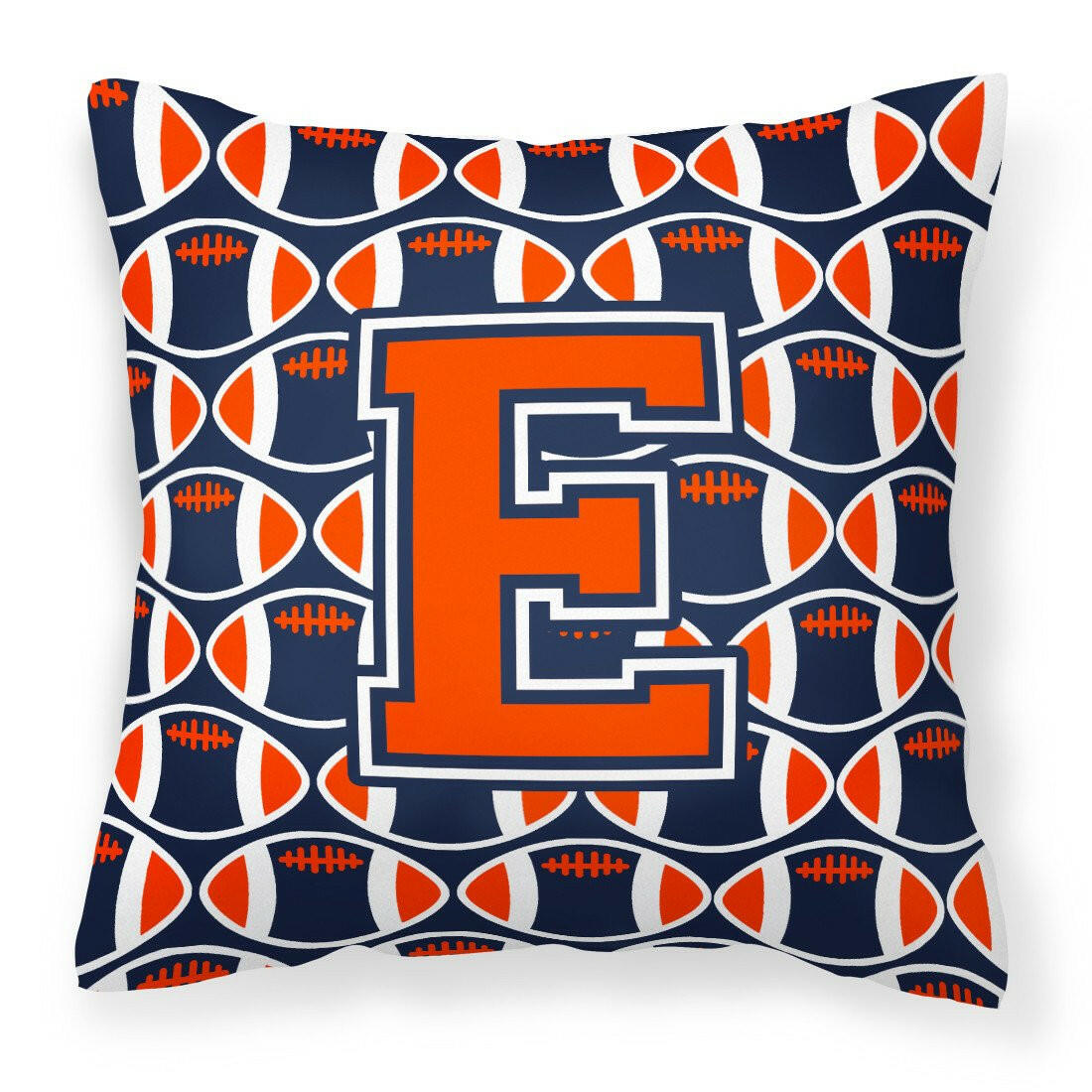 Letter E Football Orange, Blue and white Fabric Decorative Pillow CJ1066-EPW1414 by Caroline&#39;s Treasures