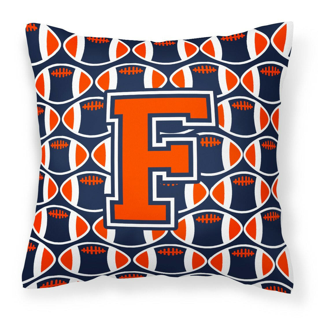 Letter F Football Orange, Blue and white Fabric Decorative Pillow CJ1066-FPW1414 by Caroline&#39;s Treasures