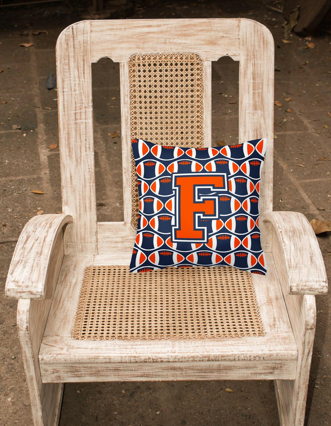 Letter F Football Orange, Blue and white Fabric Decorative Pillow CJ1066-FPW1414 by Caroline's Treasures