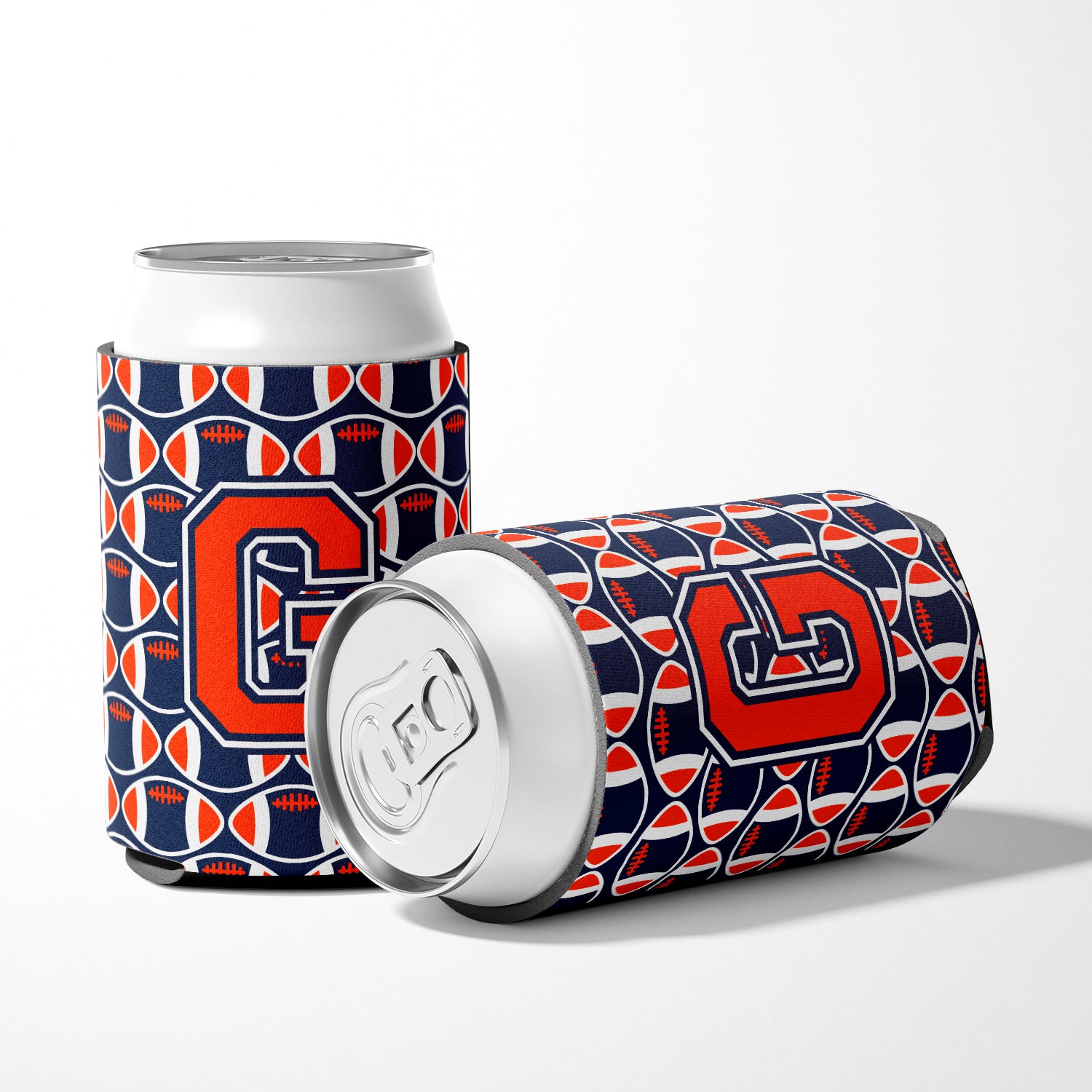 Letter G Football Orange, Blue and white Can or Bottle Hugger CJ1066-GCC.