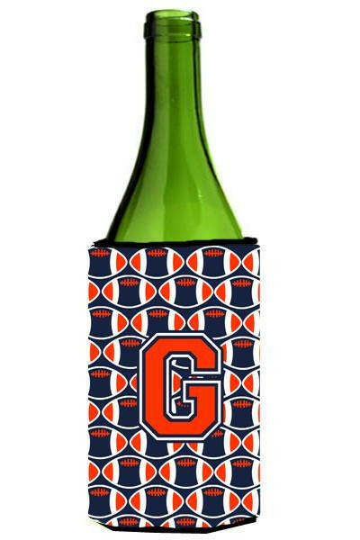 Letter G Football Orange, Blue and white Wine Bottle Beverage Insulator Hugger CJ1066-GLITERK by Caroline&#39;s Treasures