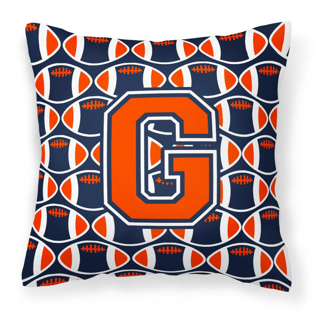 Letter G Football Orange, Blue and white Fabric Decorative Pillow CJ1066-GPW1414 by Caroline&#39;s Treasures