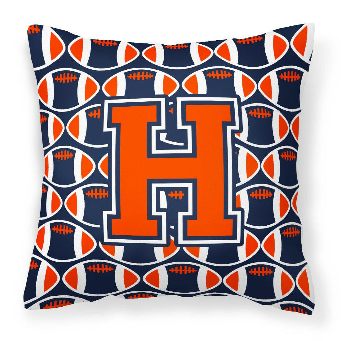 Letter H Football Orange, Blue and white Fabric Decorative Pillow CJ1066-HPW1414 by Caroline&#39;s Treasures