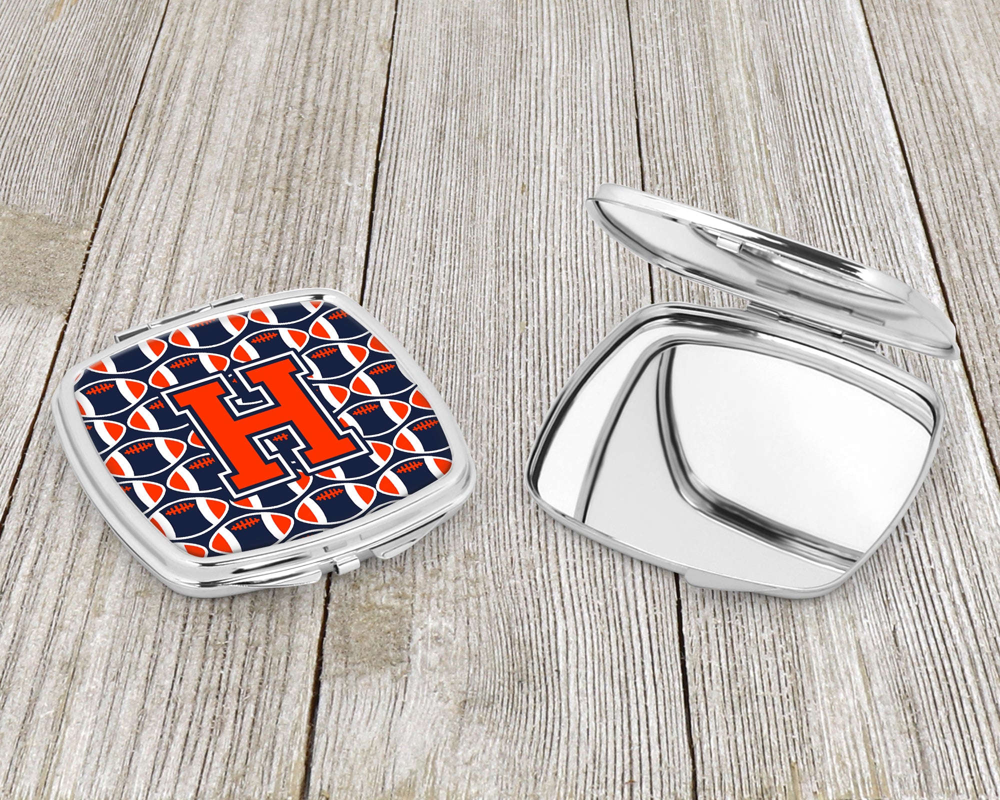 Letter H Football Orange, Blue and white Compact Mirror CJ1066-HSCM