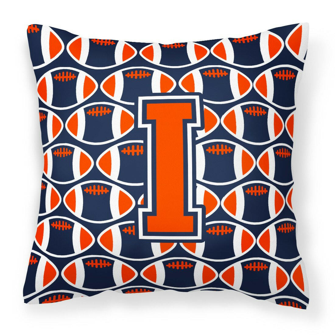 Letter I Football Orange, Blue and white Fabric Decorative Pillow CJ1066-IPW1414 by Caroline&#39;s Treasures