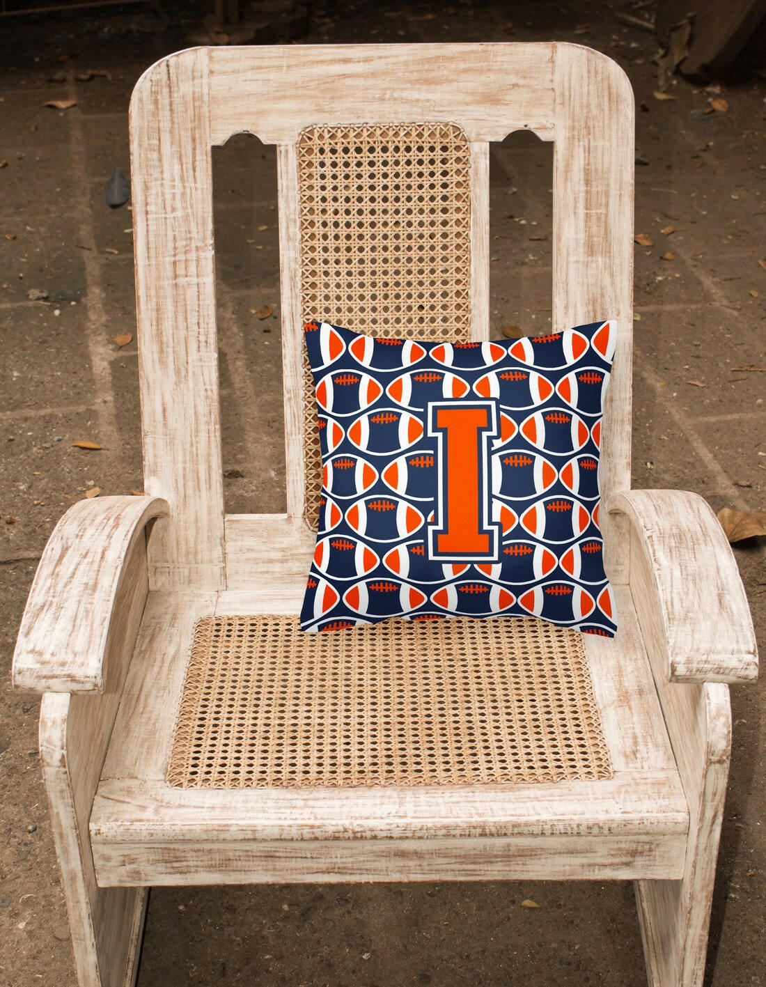 Letter I Football Orange, Blue and white Fabric Decorative Pillow CJ1066-IPW1414 by Caroline's Treasures