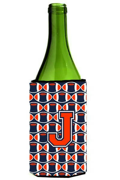 Letter J Football Orange, Blue and white Wine Bottle Beverage Insulator Hugger CJ1066-JLITERK by Caroline&#39;s Treasures