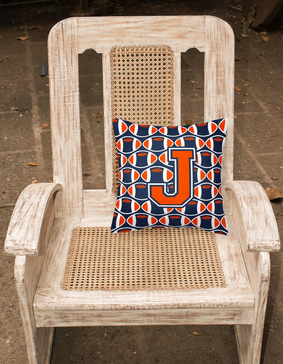 Letter J Football Orange, Blue and white Fabric Decorative Pillow CJ1066-JPW1414 by Caroline's Treasures
