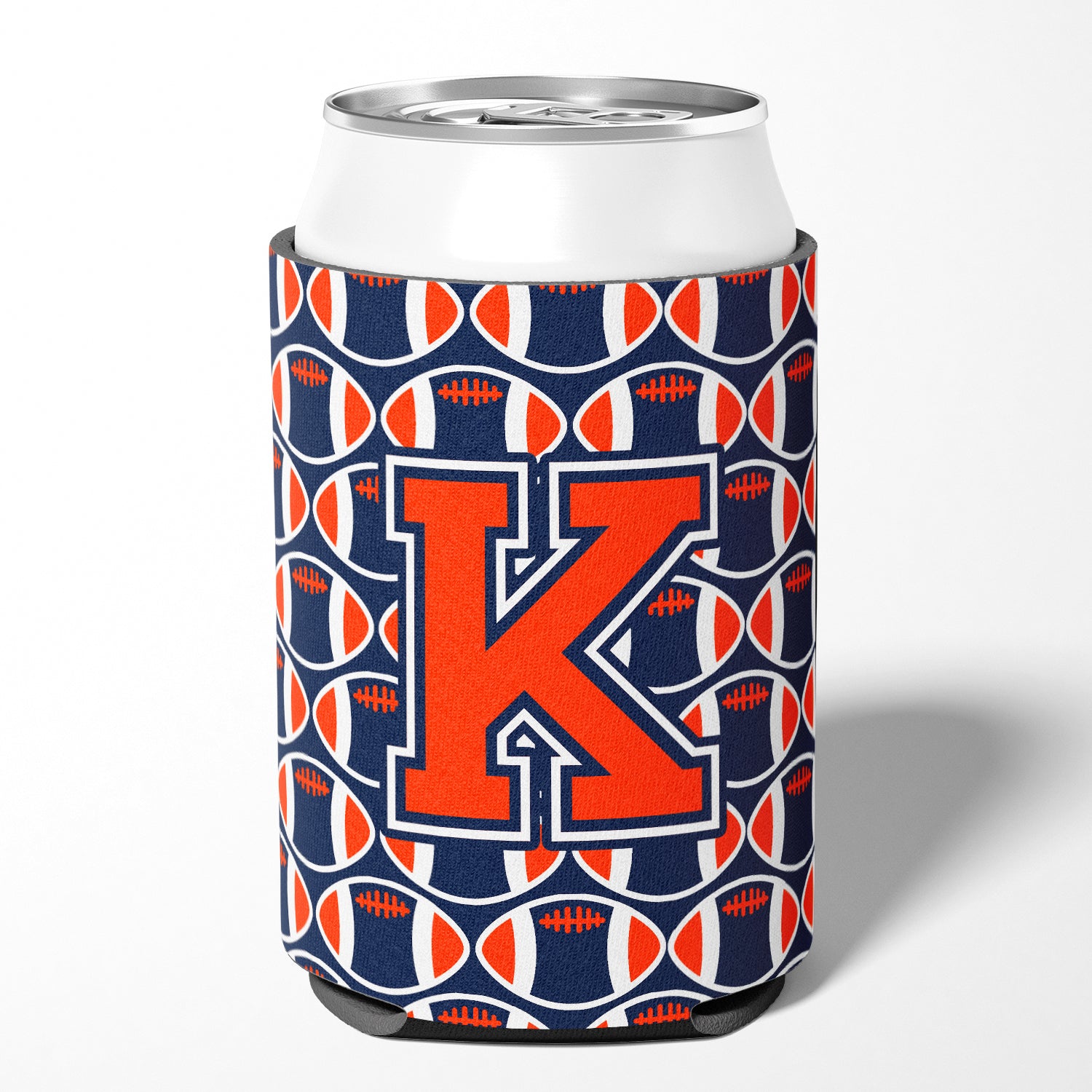 Letter K Football Orange, Blue and white Can or Bottle Hugger CJ1066-KCC