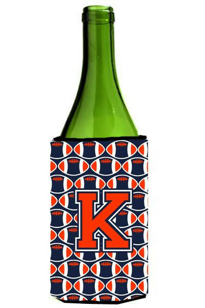 Letter K Football Orange, Blue and white Wine Bottle Beverage Insulator Hugger CJ1066-KLITERK by Caroline&#39;s Treasures