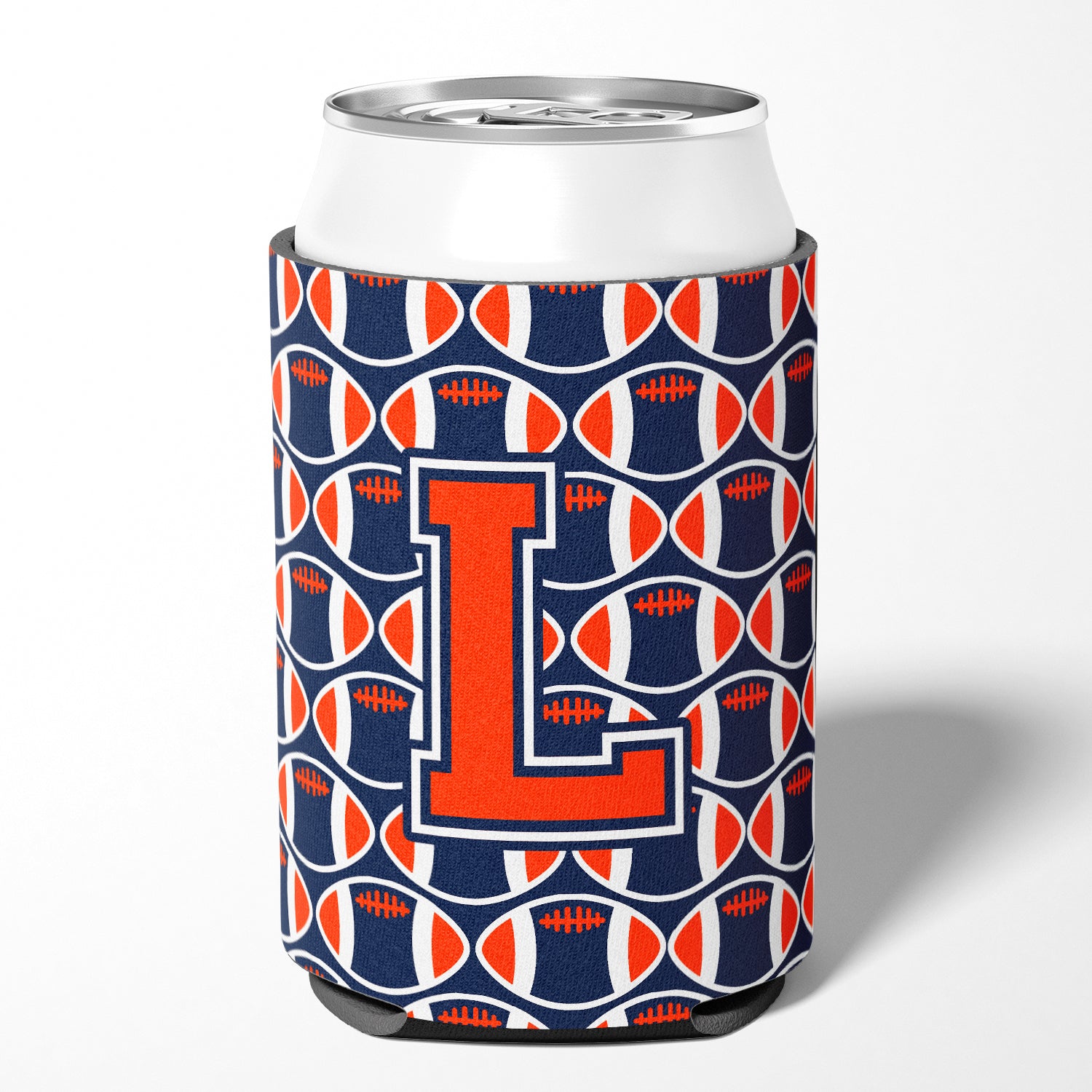 Letter L Football Orange, Blue and white Can or Bottle Hugger CJ1066-LCC