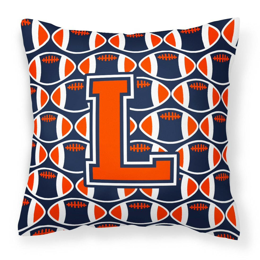 Letter L Football Orange, Blue and white Fabric Decorative Pillow CJ1066-LPW1414 by Caroline&#39;s Treasures