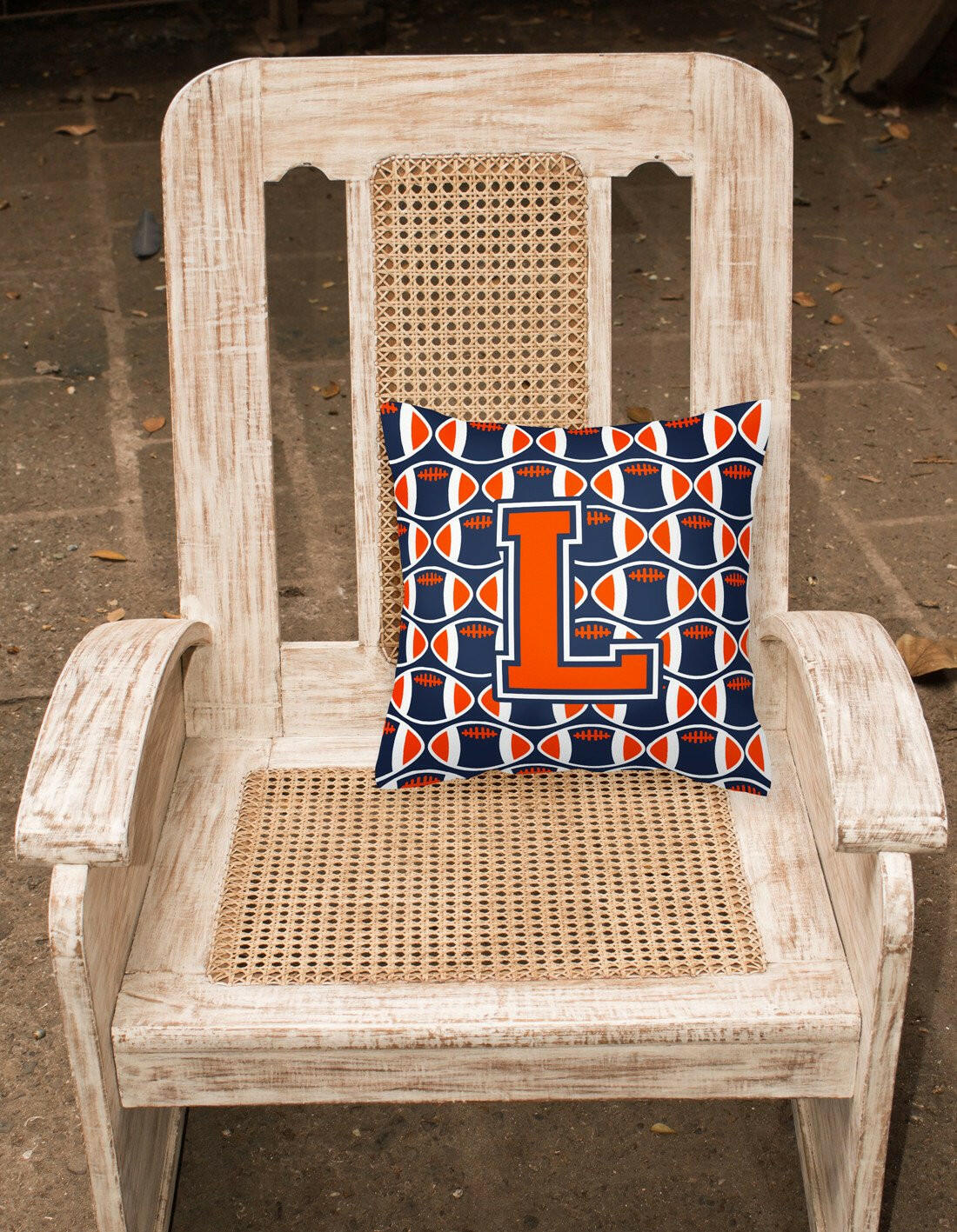 Letter L Football Orange, Blue and white Fabric Decorative Pillow CJ1066-LPW1414 by Caroline's Treasures